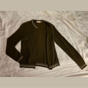Vintage Jantzen Green Knit Zip Up Cardigan with Striped Accents